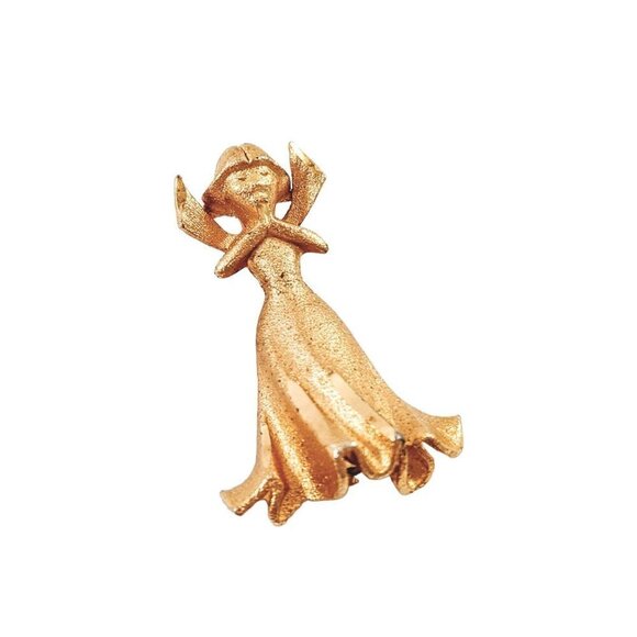 Vintage Praying Angel Gold Tone Brooch - Picture 2 of 7